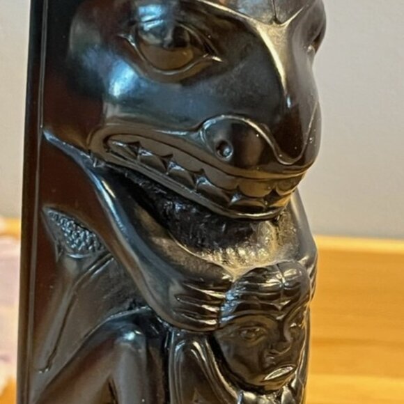 Totem Pole Carving Black Argillite ** READ** - Picture 5 of 10